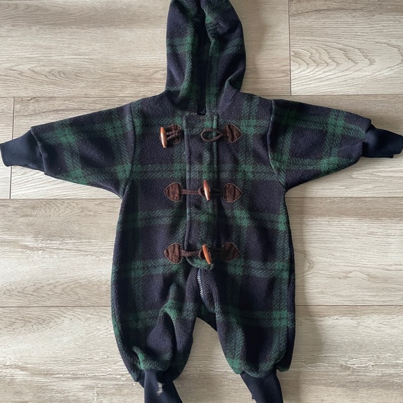 None Other - Kids Hooded Plaid Footie with Toggle Buttons